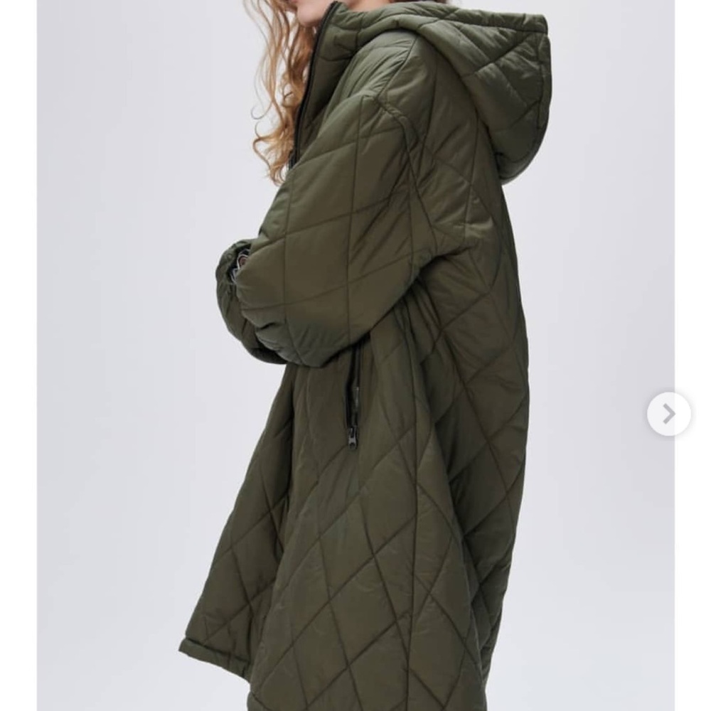 Zara Olive Green Quilted Hooded Puffer Coat